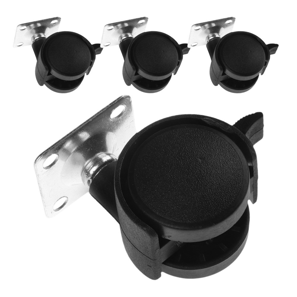 4pcs 1 Inch Plastic Swivel Caster Wheels with Plate and Brake for Office Chairs
