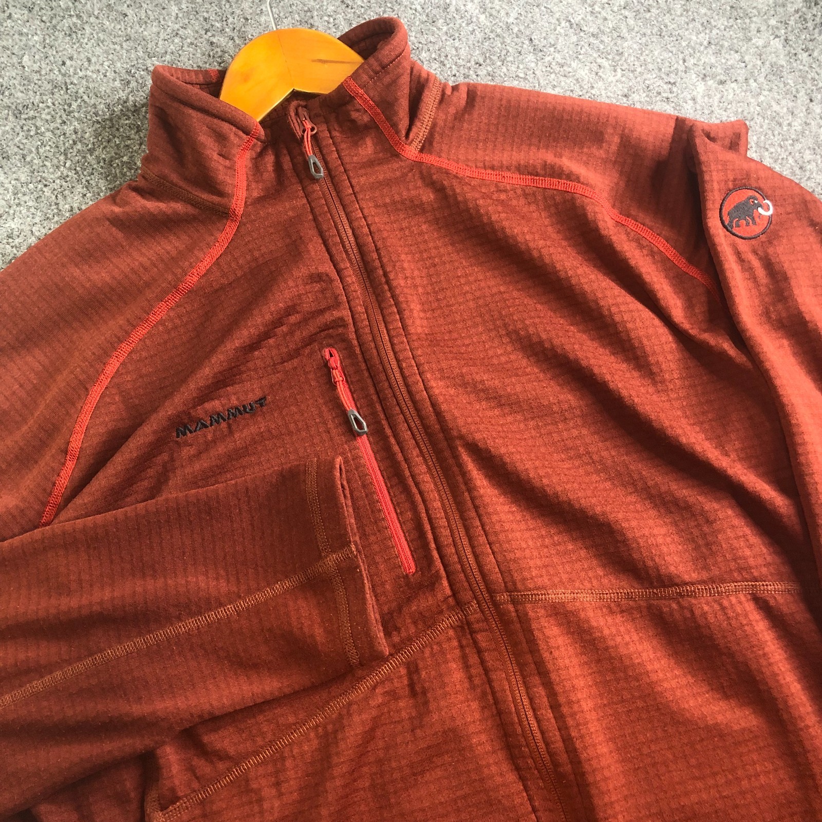 Mammut Jacket Mens XXL Red Tech Grid Fleece Full Zip Pockets Polartec Stretch