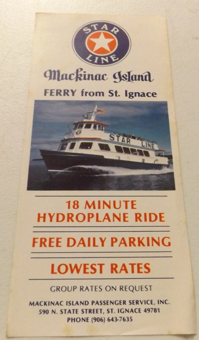 STAR LINE 1983 MACKINAC ISLAND FERRY SCHEDULE from St.Ignace, Michigan