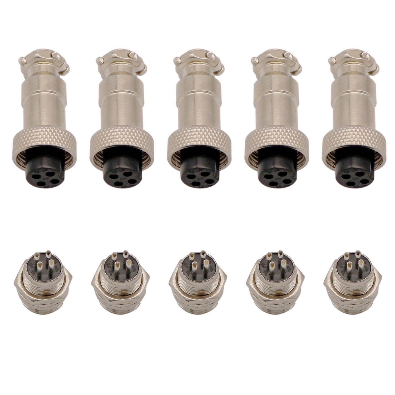 Aviation Connector Plug 5Pc GX12 4Pin Thread Female Socket Panel Metal Aviation