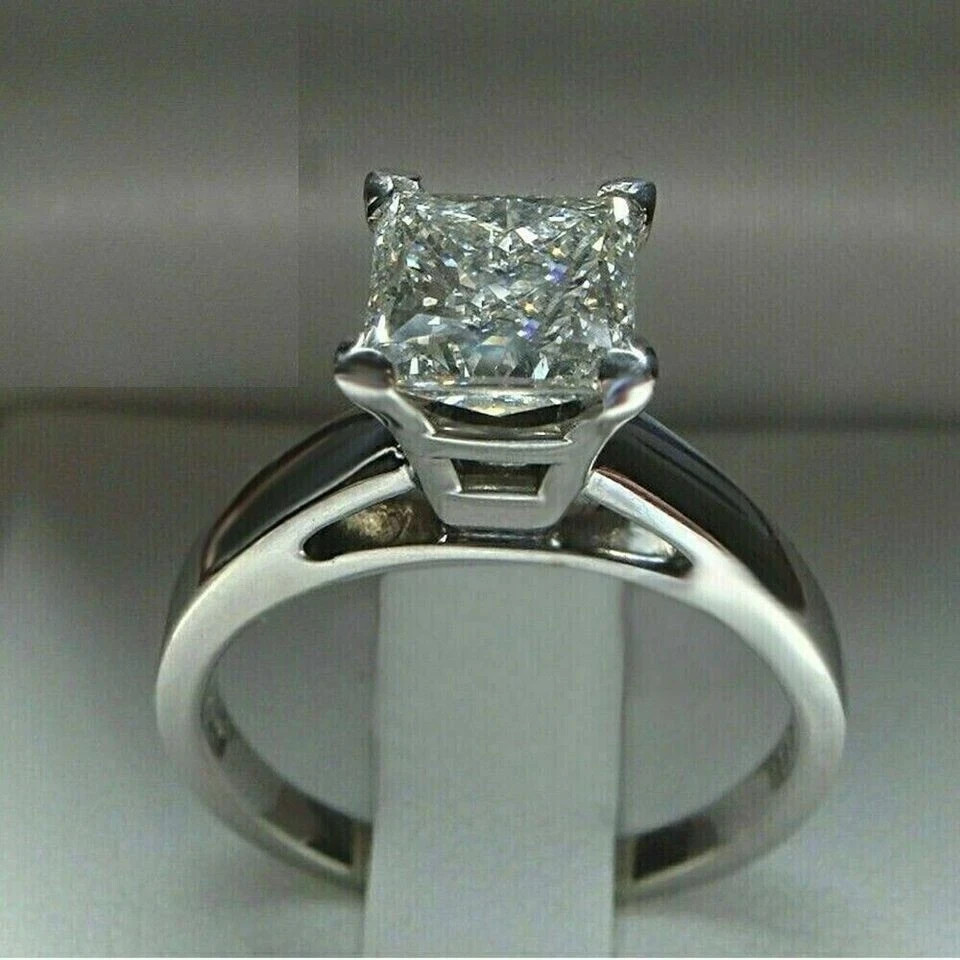 3Ct Princess-Cut Lab Created Solitaire Engagement Ring 14K White Gold Plated