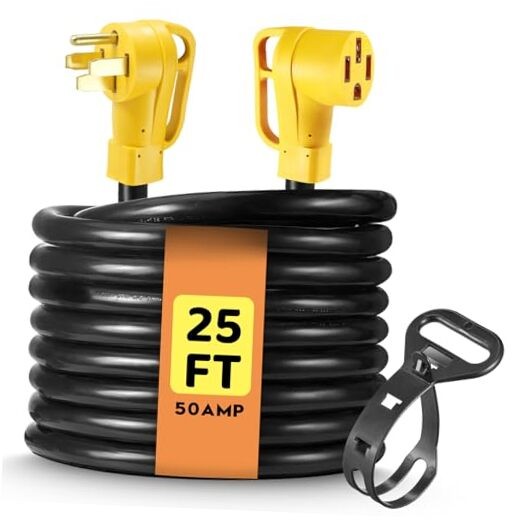 RV/EV Extension Cord Outdoor with Grip Handle, Flexible Heavy Duty Gauge 25FT
