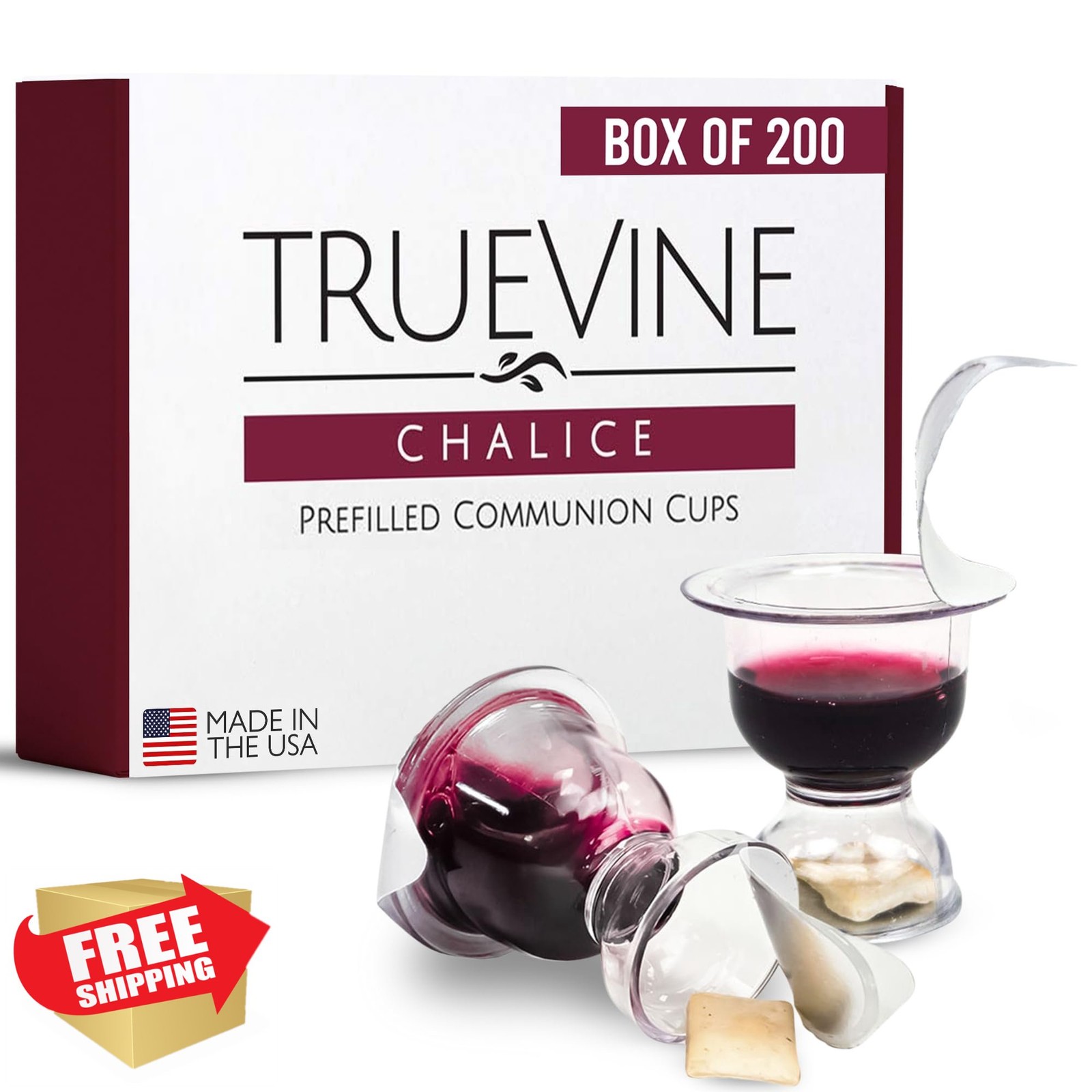 TrueVine Chalice Communion Cups and Wafer Set, 200 Count