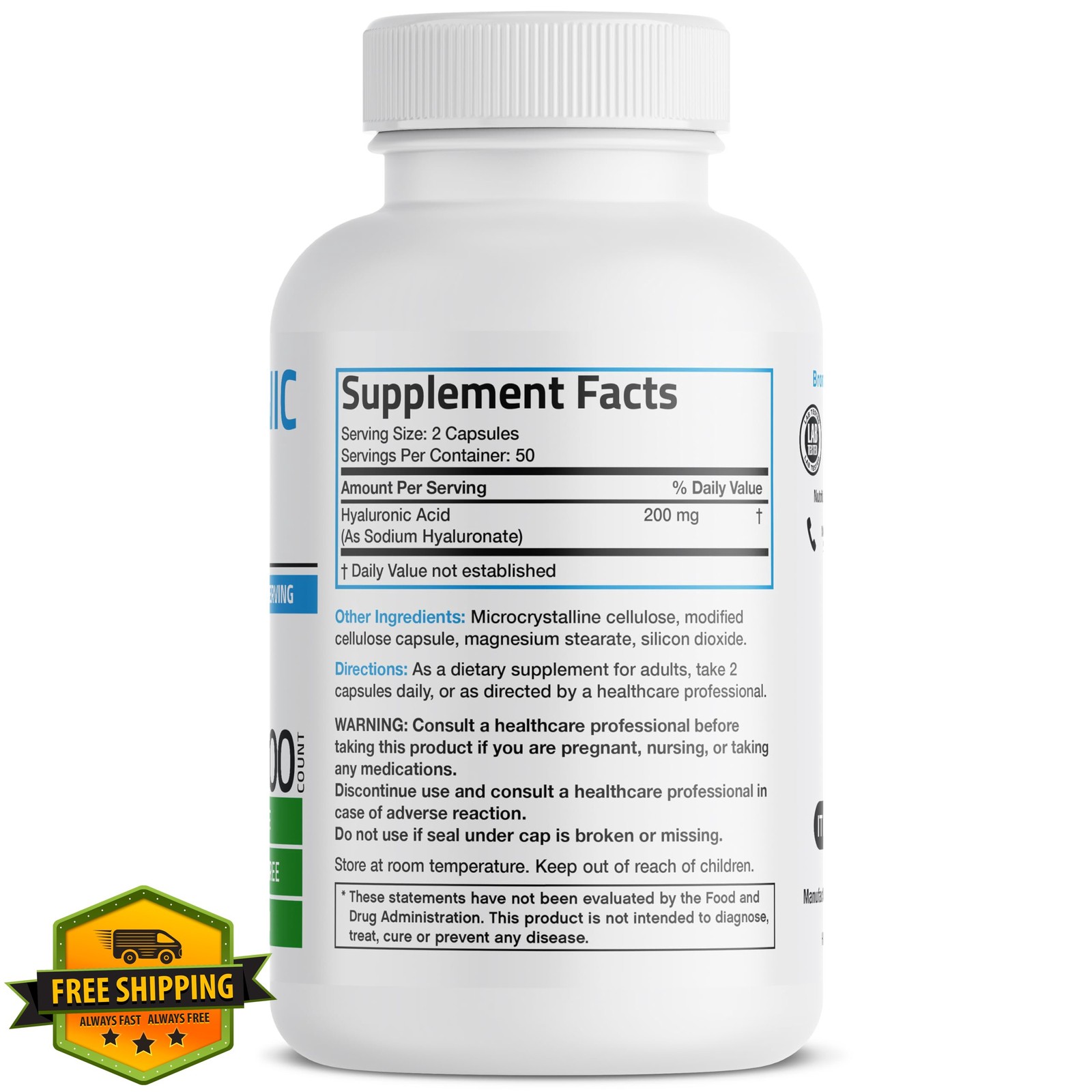 Bronson Hyaluronic Acid 200mg 100 Vegetarian Capsules