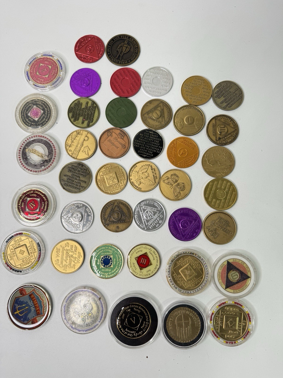 AA Sobriety Recovery Tokens Lot of 24 Alcoholics Anonymous Chips Medallions