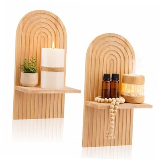 Boho Wall Candle Sconces Set of 2, Modern Rainbow Wall Candle Holders Natural 