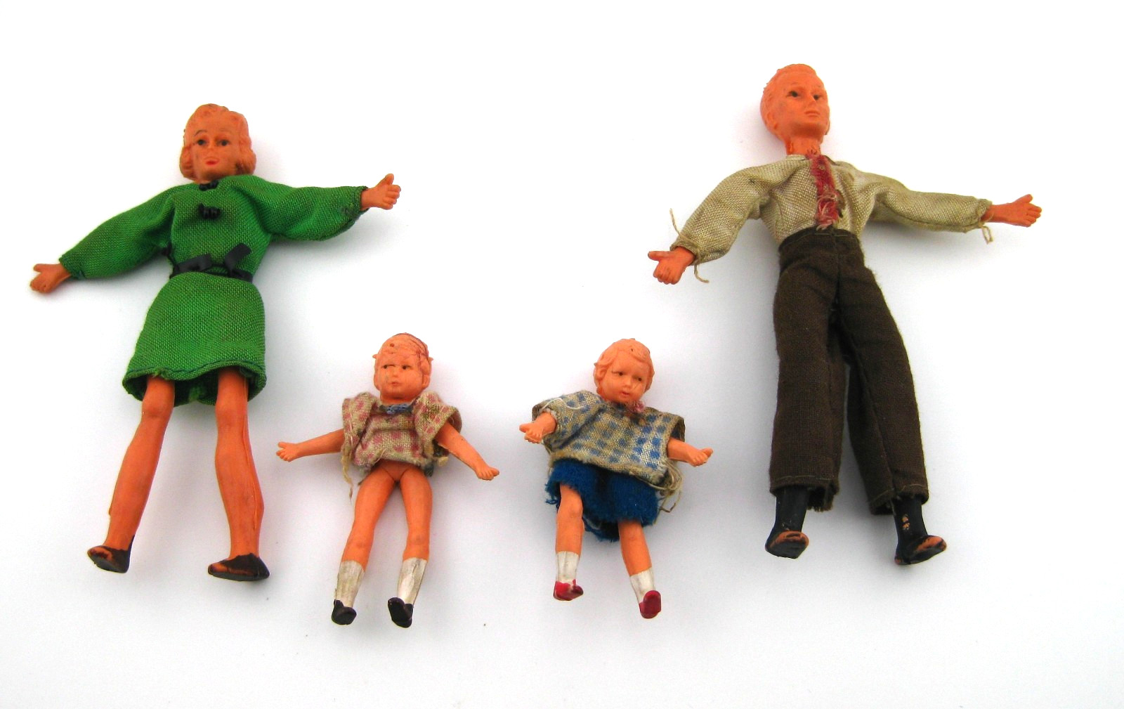 Vintage 60s Caco German Dollhouse Family Dad Mom Children Bendable Set of 4
