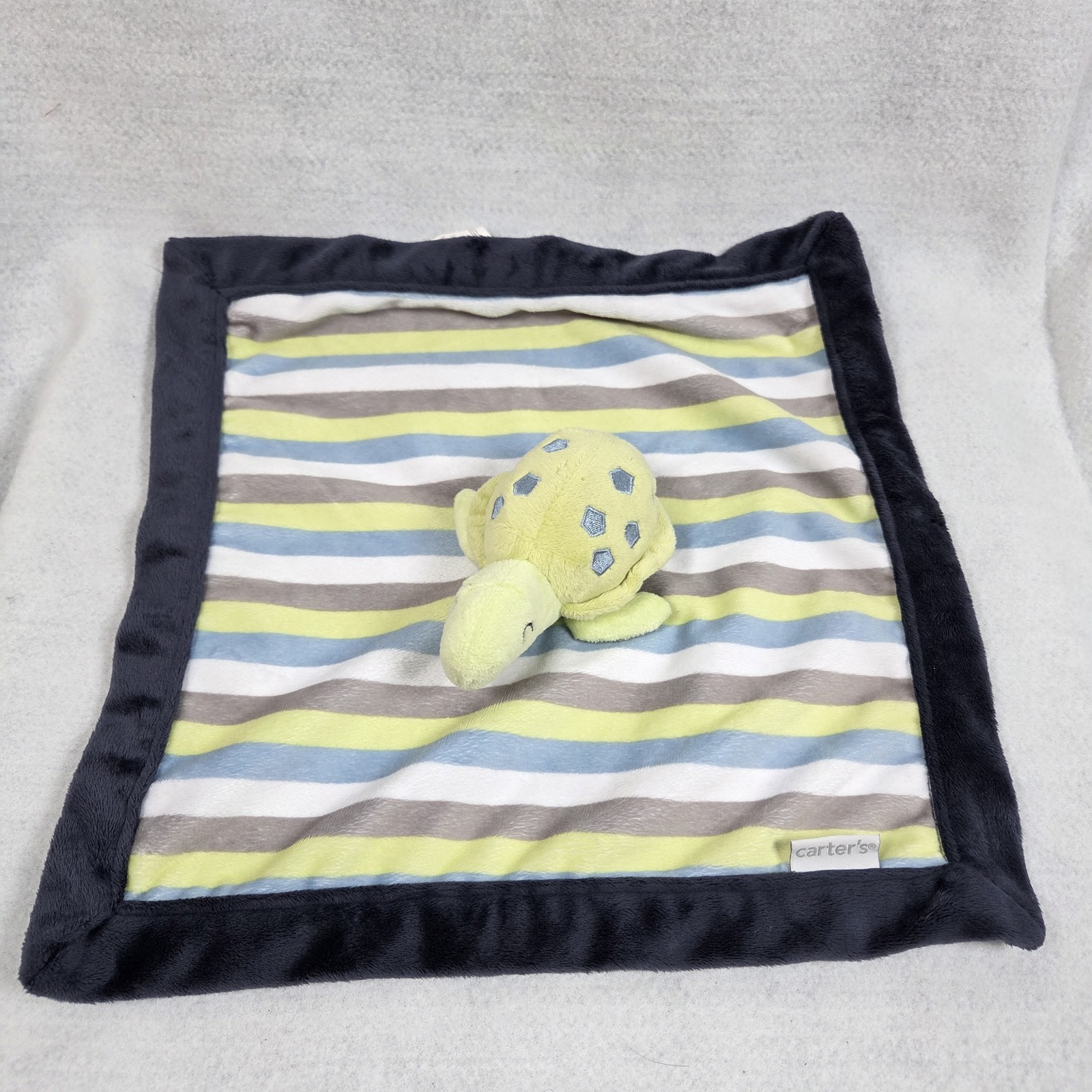 Carters Striped Turtle Baby Lovey Security Blanket Green Blue Gray