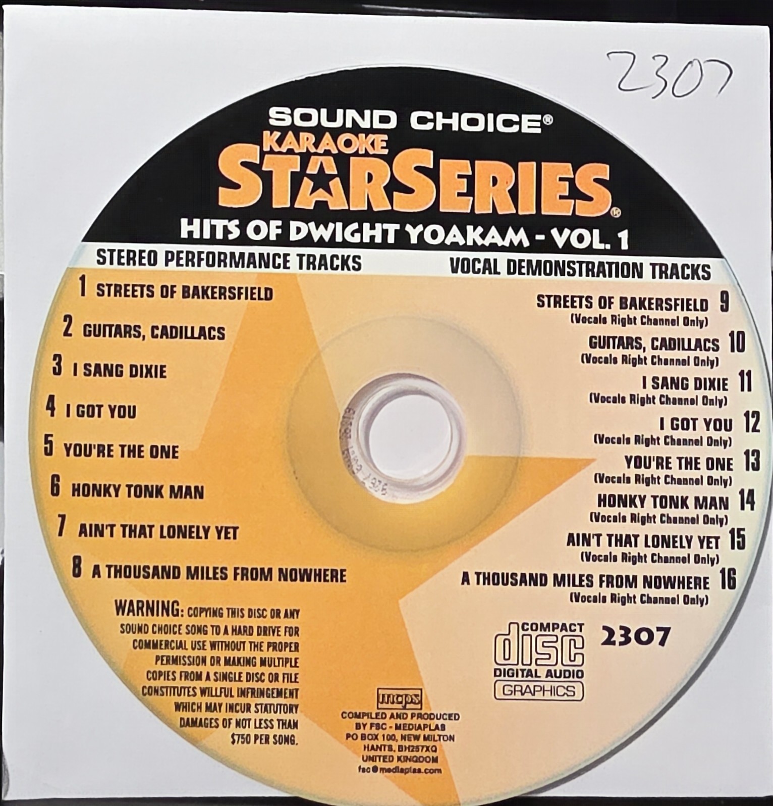 SC2307 DWIGHT YOAKAM  SOUND CHOICE KARAOKE CDG  LOT LONG DRIVE