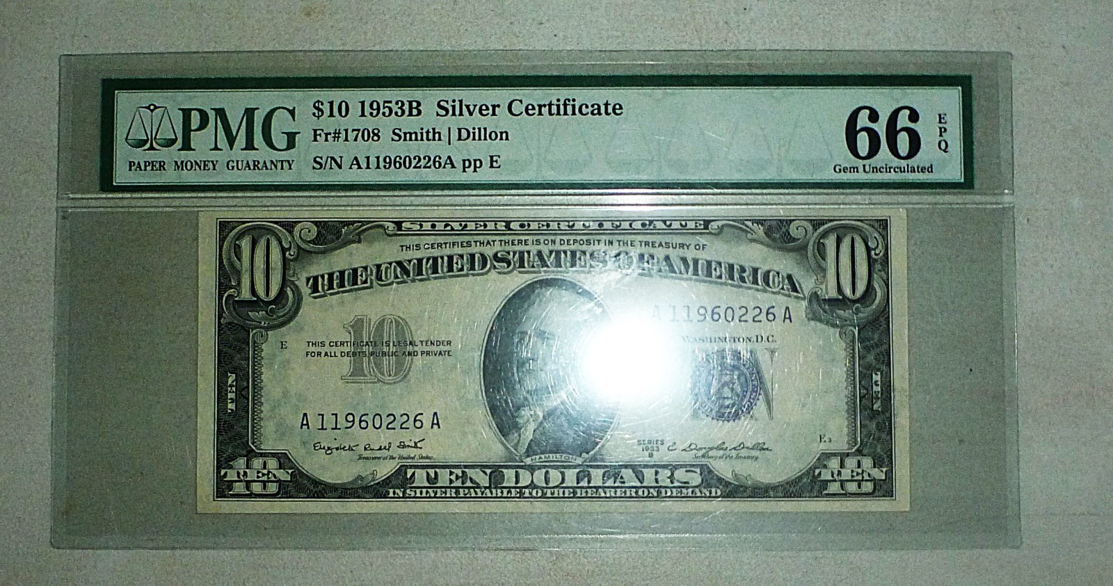 1953B 10 Dollar Silver Certificate PMG MS66 EPQ