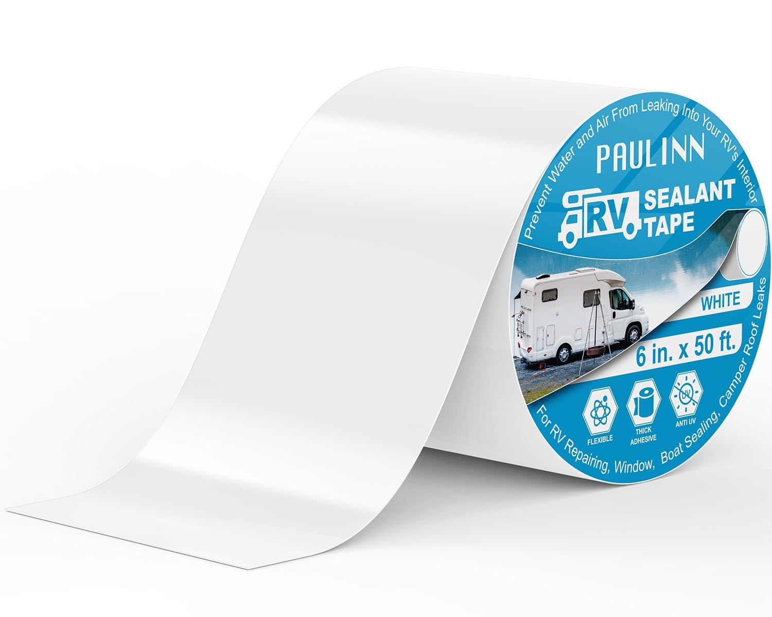 PAULINN RV Roof Sealant Tape, 6 Inch X 50 Foot Natural White Roofing Repair T...