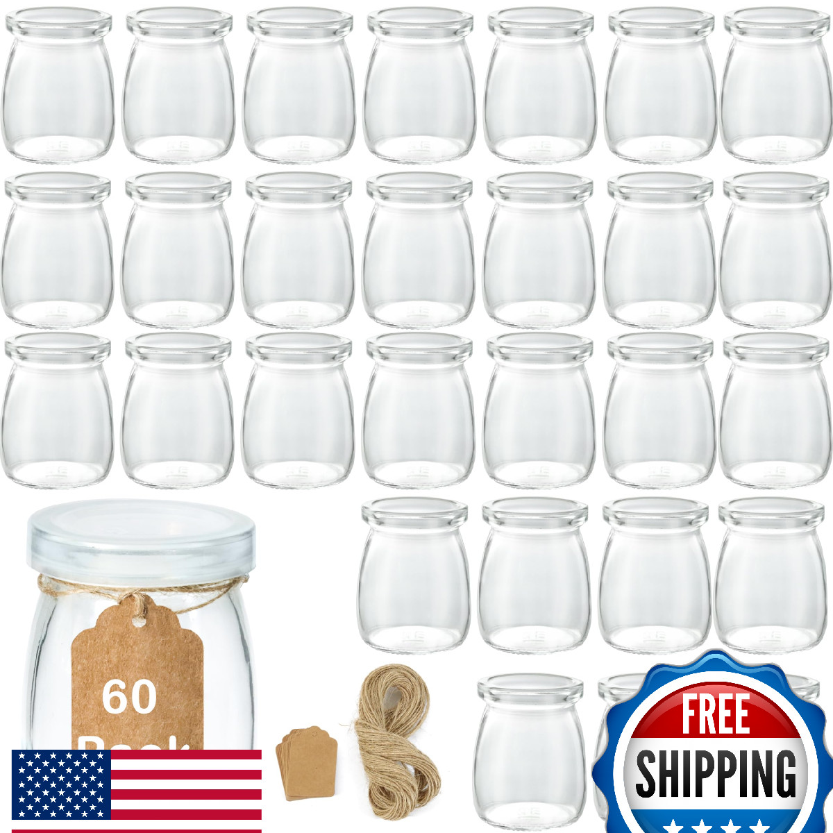 iHomecooker 60-Pack Mini Pudding Jars, 3.4oz Glass Favor Jars w/Lids, Candle Jar