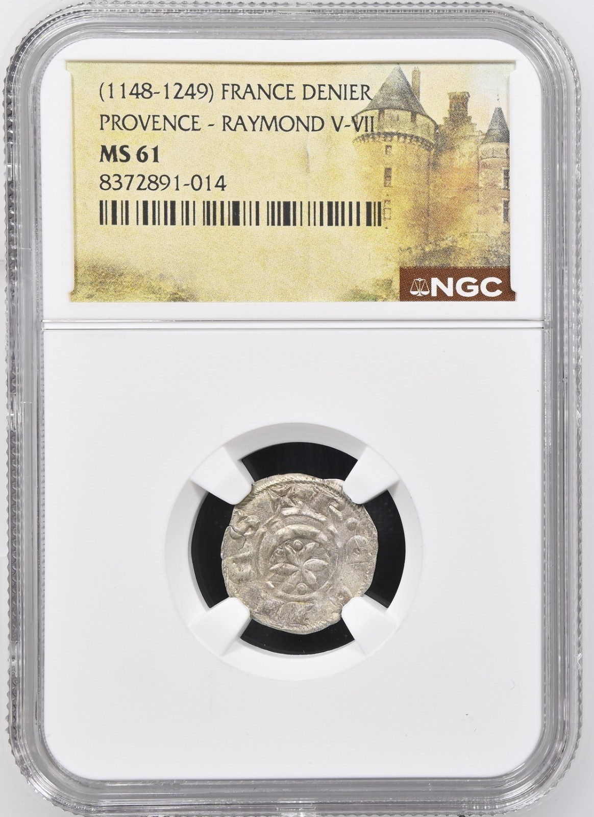 Raymond V France Provence NGC MS-61 Silver Denier Knights Templar Crusader