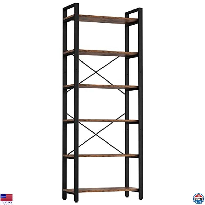 IRONCK 6-Tier Vintage Industrial Ladder Bookshelf - 110lbs Capacity Display Rack