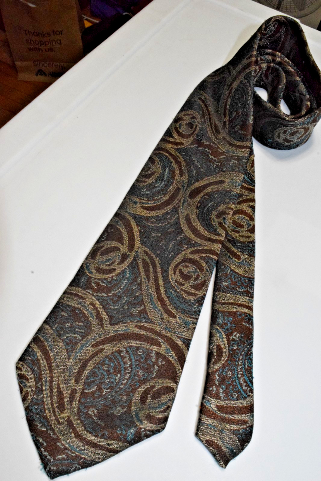Neck Tie VTG 70s Van Heusen Psychedelic Teal and Brown Grunge Tie  56" x 3.75"