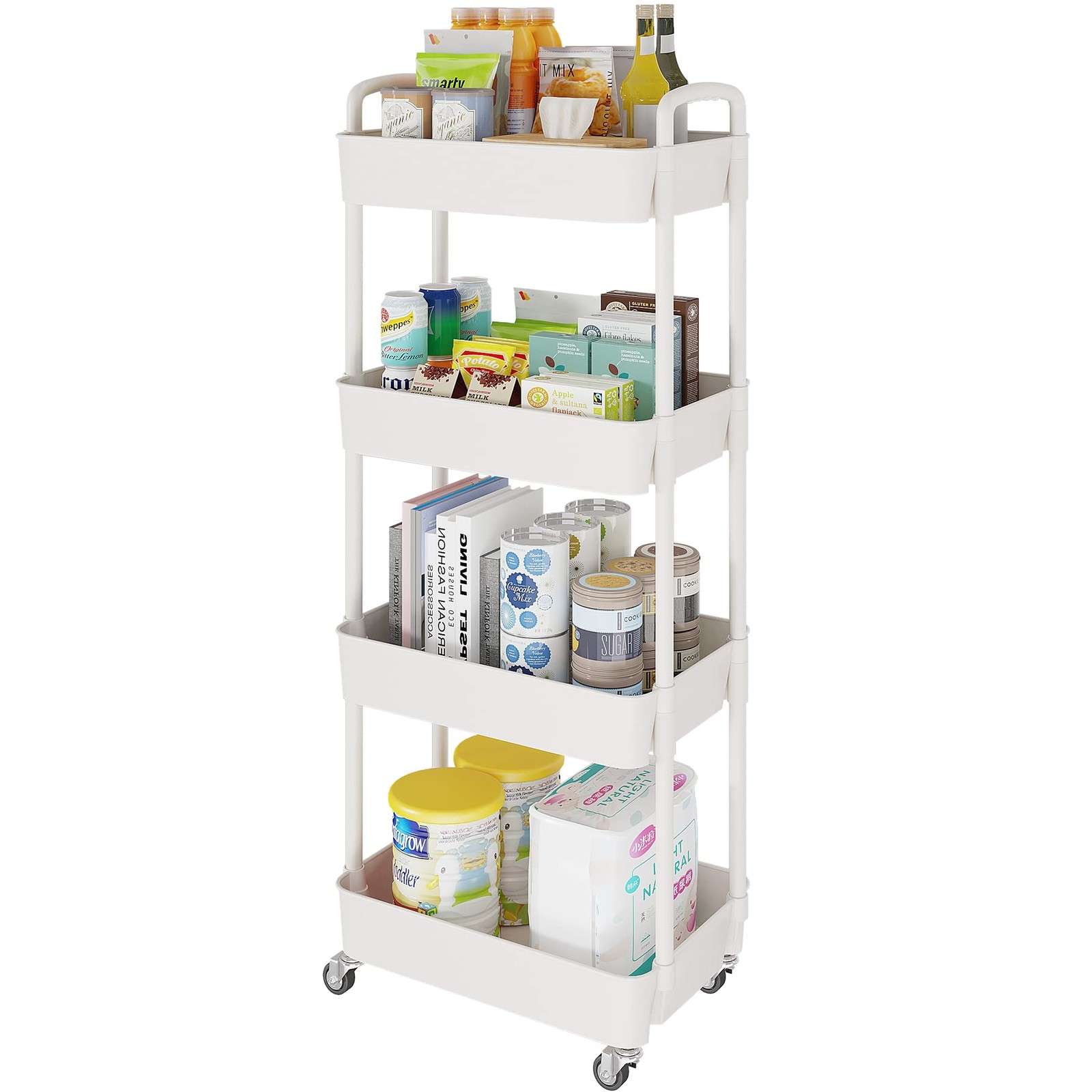 4Tier Utility Rolling Kitchen Storage Cart Organizer w/Lockable Wheels White