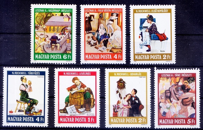 Hungary 1981 MNH 7v, Norman Rockwell Illustrations, Paintings, Art   [Gq]