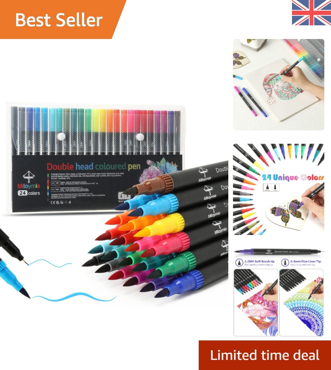 Waterproof Dual Tip Markers - Ultimate 24-Piece Coloring Set for Art Lovers