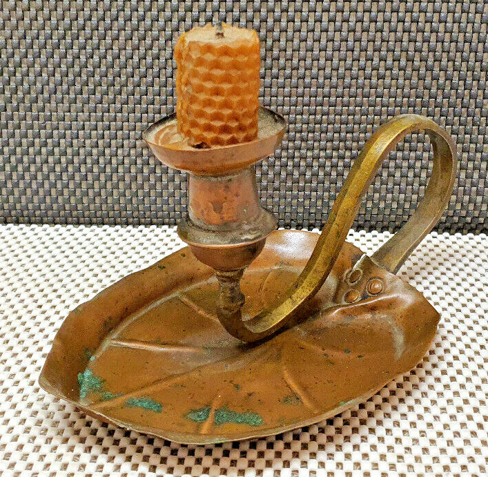 Vintage Cellar Rat Candle Holder In Copper And Bronze Leaf Pattern