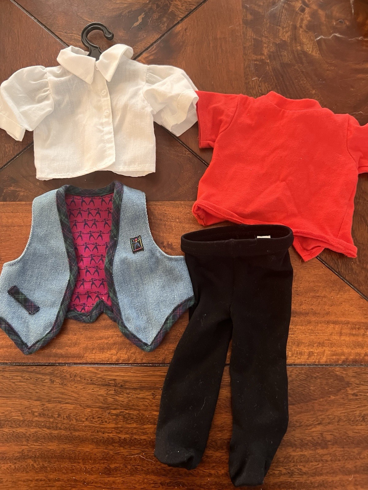 Vintage Pleasant Company American Girl Doll Clothes Lot Vest Shirt Pants Hanger