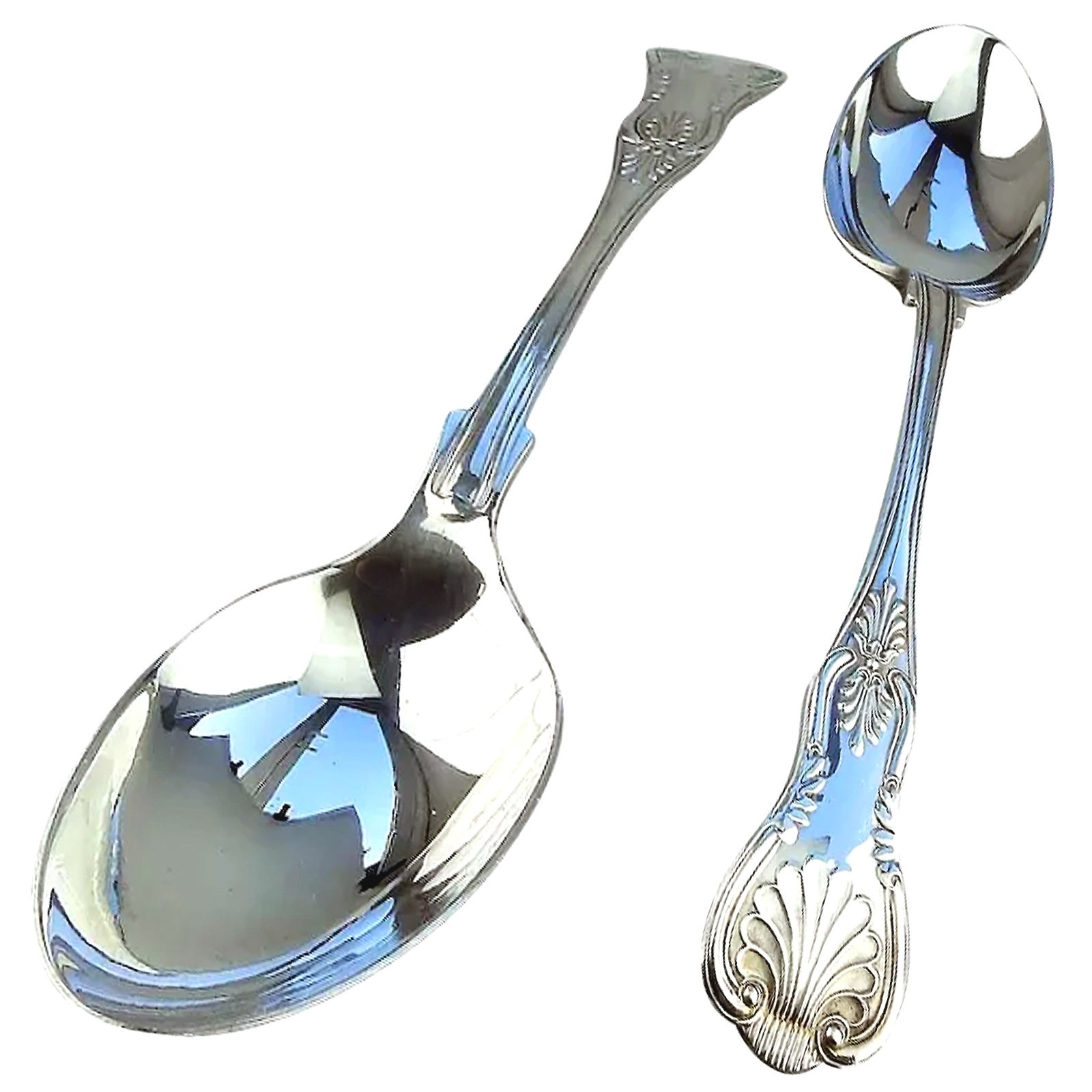 Large pair of antique silver plate Kings pattern Serving Spoons A1 24cm C.20thC