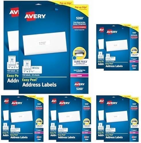 AVERY Address Labels 1" x 2-5/8" White Easy Peel Sure Feed Laser Printer Perm