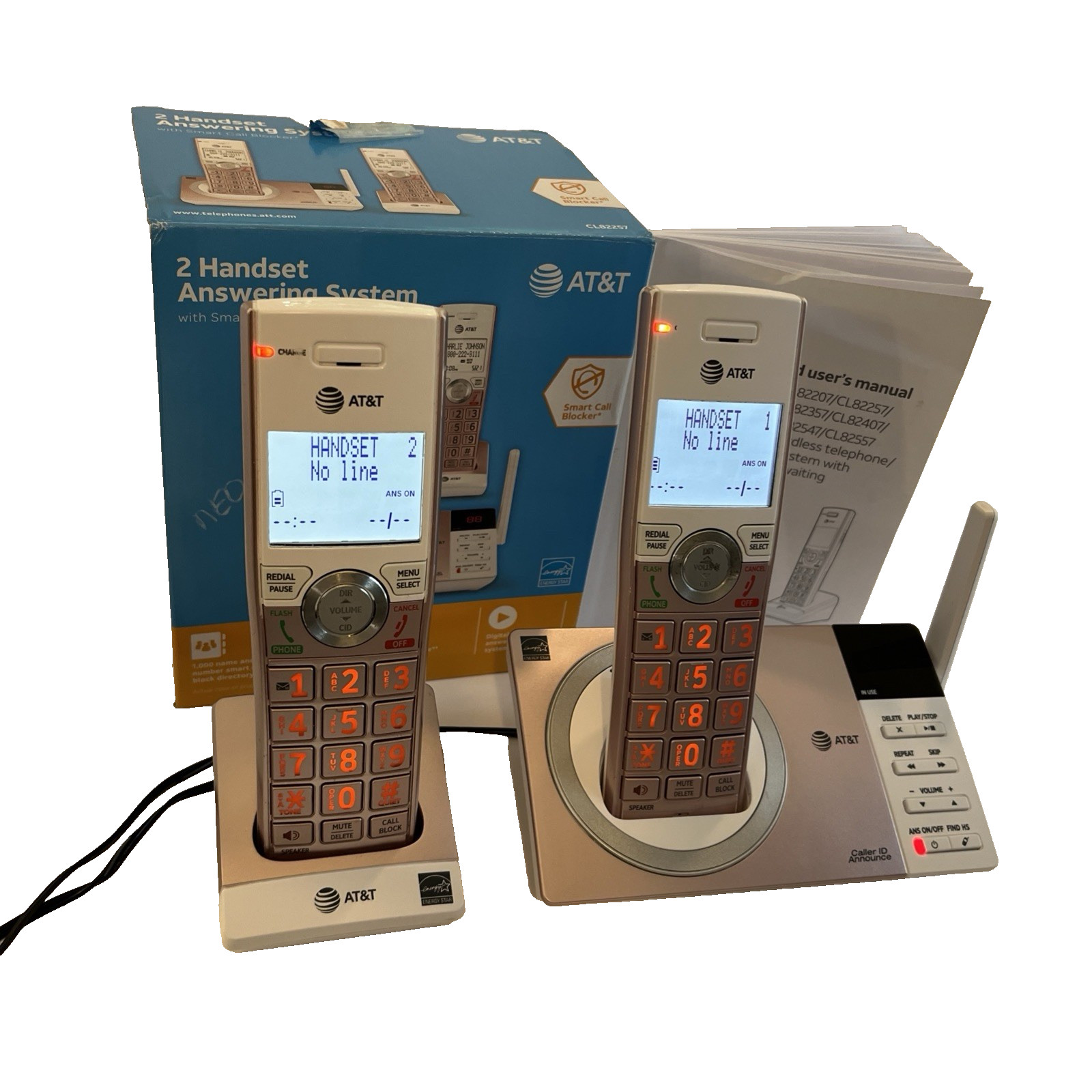 AT&T Pink 2 Handset Answering System CL82257 Cordless Phones - TESTED & WORKS