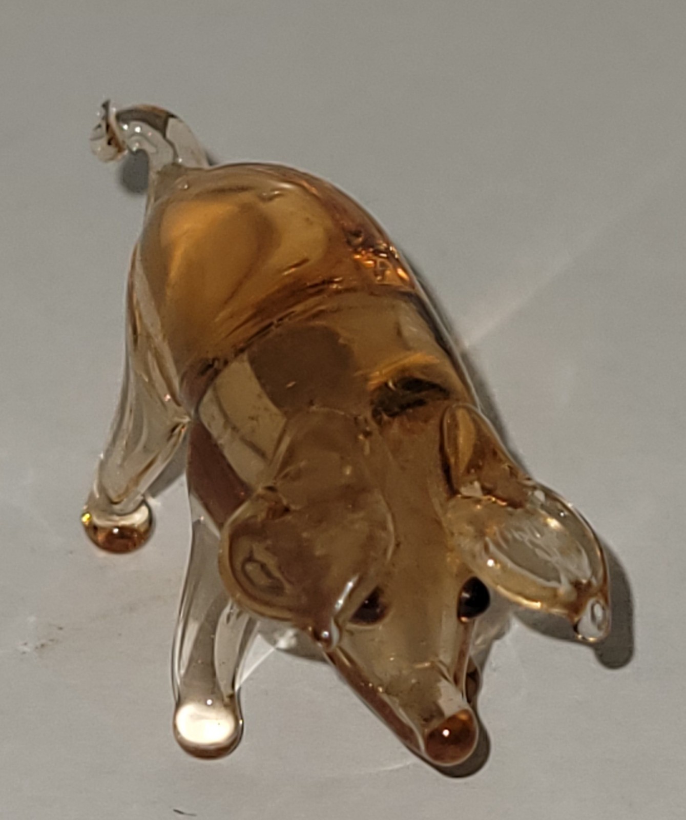  Hand Blown Glass Pig Hog Orange Figurine Tail Curls Home Office Decoration 