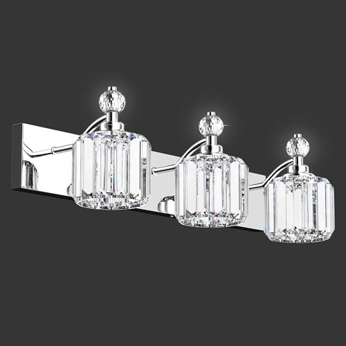 Modern Crystal Bathroom Vanity Lights, 3-Lights Bathroom Light Fixtures 3 Light