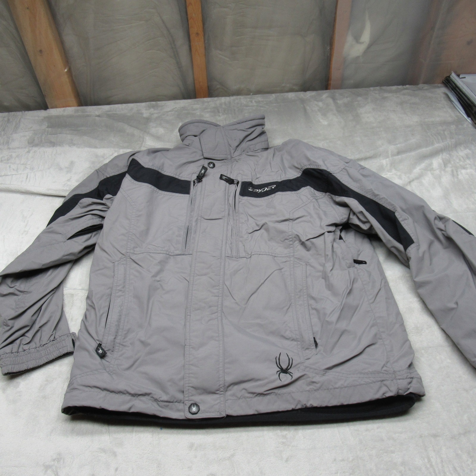 Spyder Jacket Men Medium Gray FullZip Hood Fleece Lined Ski 3in1 Shell Snow Wind