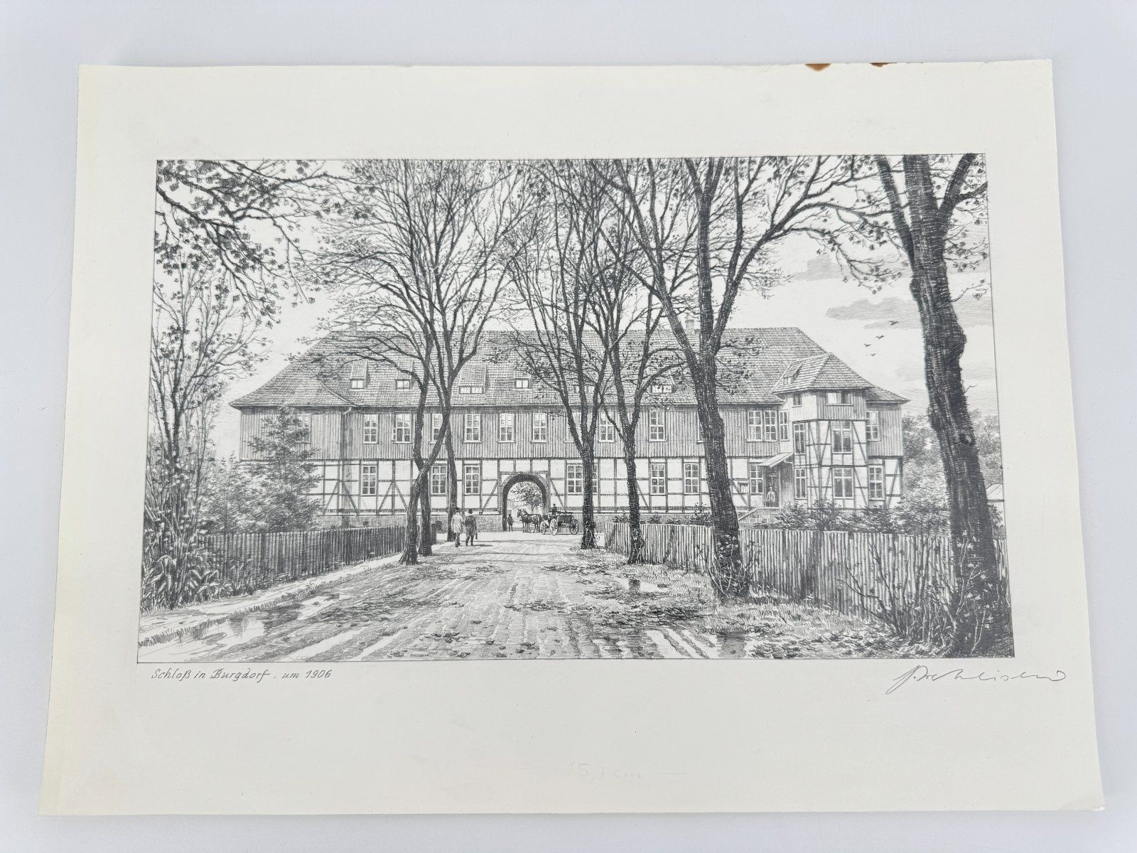 * HEINZ WEHLISCH DRAWING CASTLE IN BURGDORF AROUND 1906 VIEW SIGNED