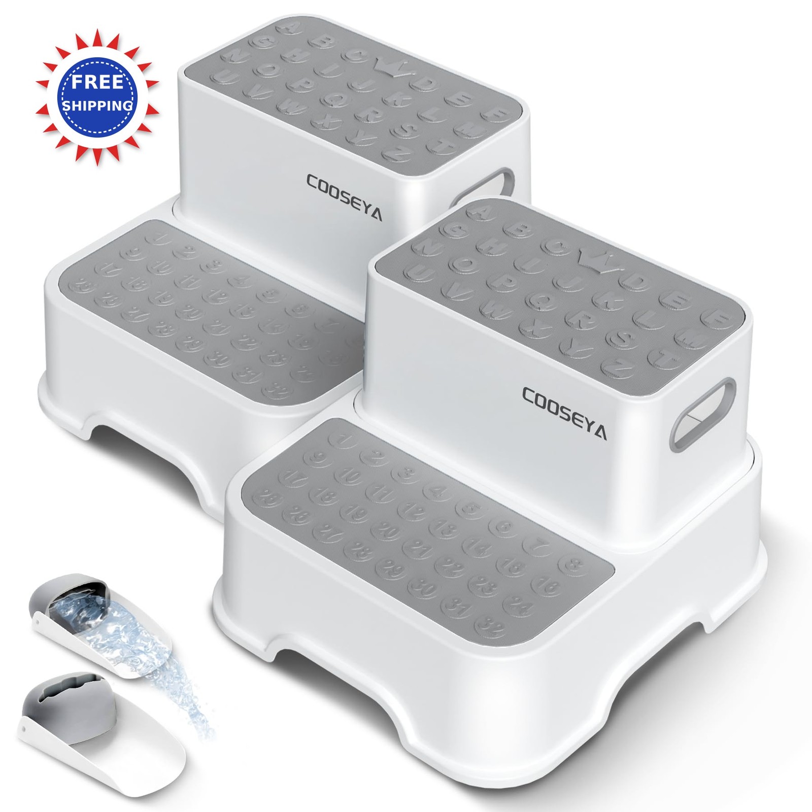 Toddler Step Stool 2 Pack COOSEYA Double Up Stepping Bathroom Toilet Training