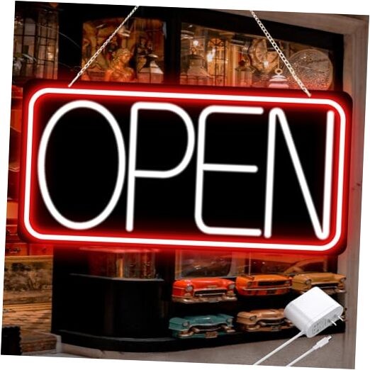 22" X 11" Led Neon Open Signs 22 Inch with 12V AC Adapter Red/White-Horizontal