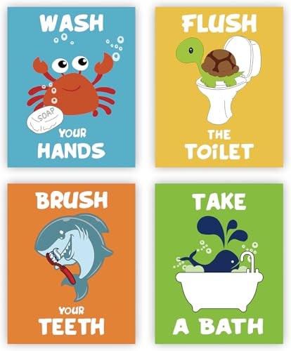 NIIORE Kids Bathroom Wall Art Prints - Cute Sea Life Themed 8"x10" UNFRAMED