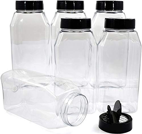 ROYALHOUSE - 6 PACK - 32 Oz with Black Cap - Plastic Spice Jars Bottles 