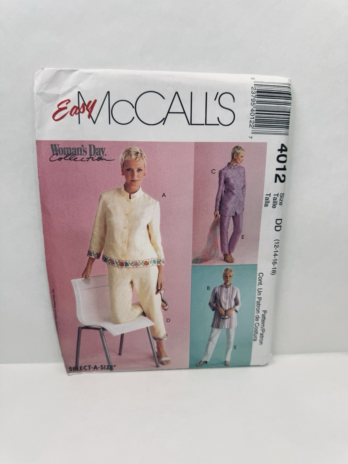 McCalls 4012 Misses Petite-able Capri Top Shirt Pattern 12-18 *Uncut*