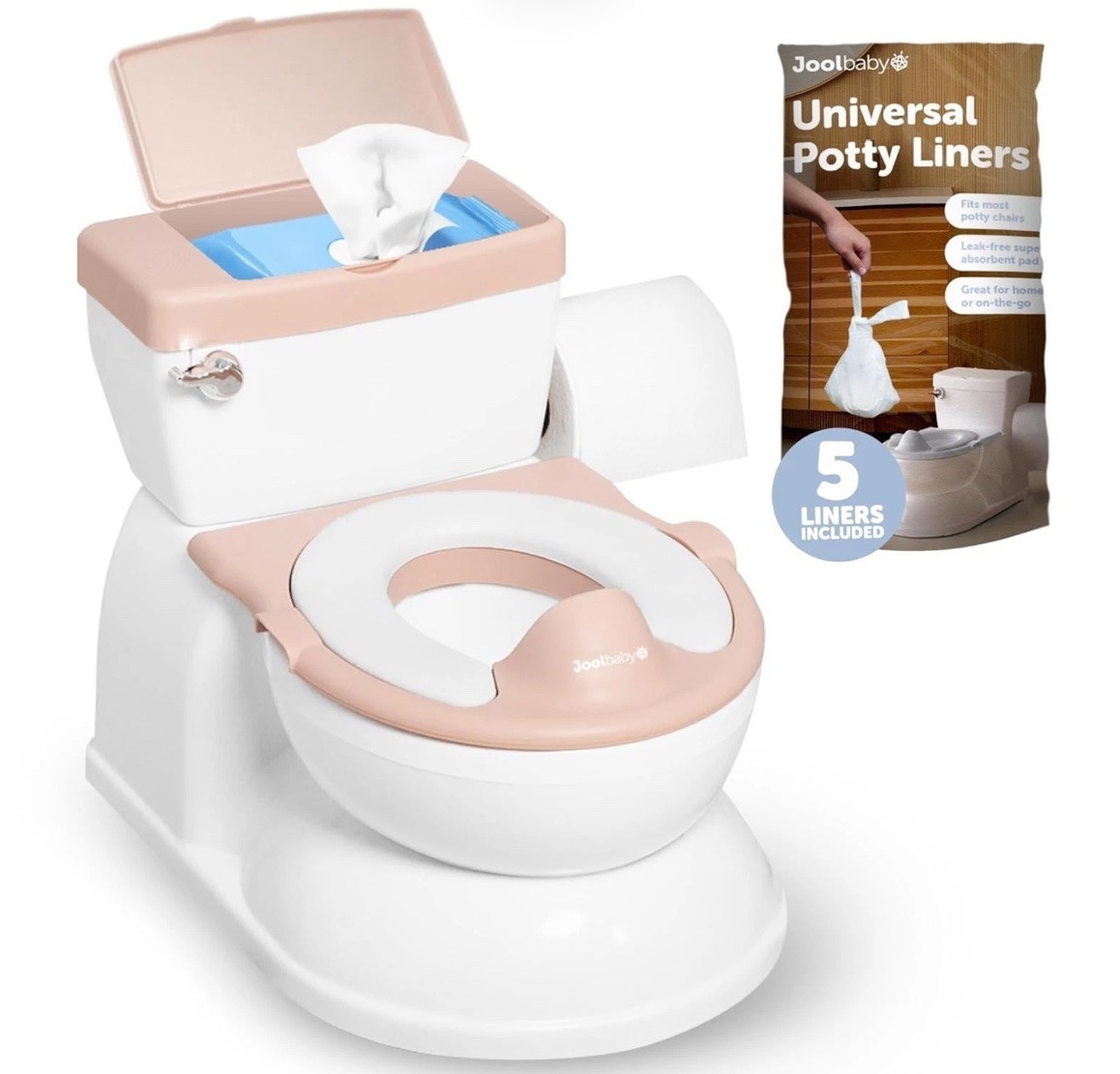 Jool Baby Real Feel 2-in-1 Potty Realistic Flushing Sounds Wipes Storage Liners