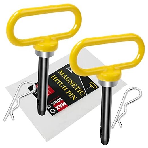 2 Packs Magnetic Hitch Pin, Lawn Mower Trailer Hitch Pins 1/2 Inch YELLOW-2pc