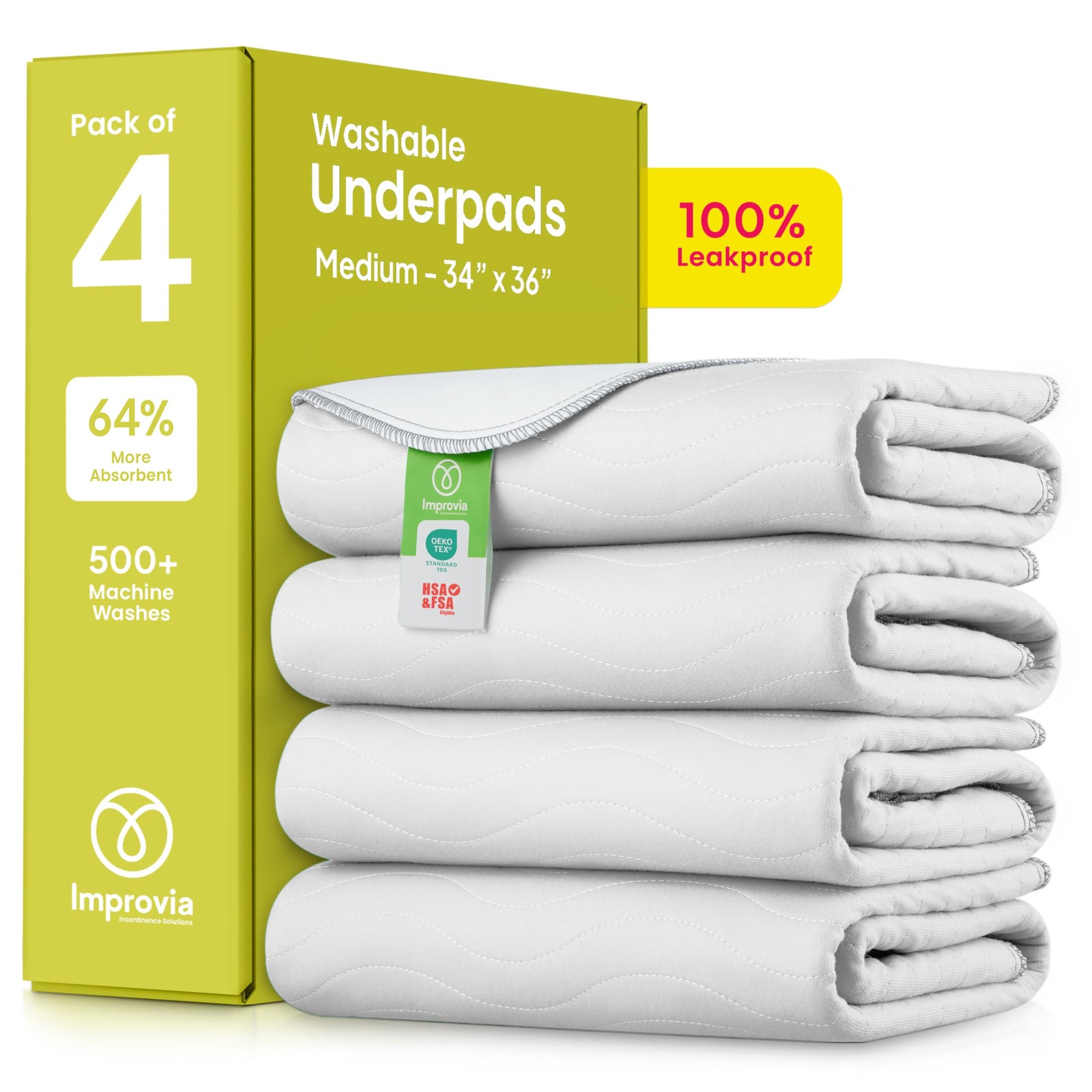 Washable Underpads 34 x52 2 Pack Heavy Absorbency Reusable Incontinence Pads