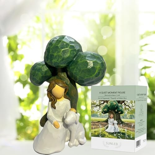 Dog Memorial Sympathy Gift for Loss of Dog, Big Woman and Dog Sculpture 8.66", 