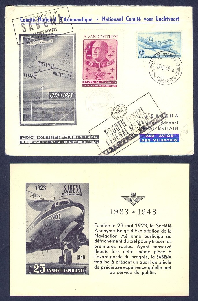 BELGIUM 1948 SABENA COMMEM FLIGHT A. VAN COTTHEM LABEL