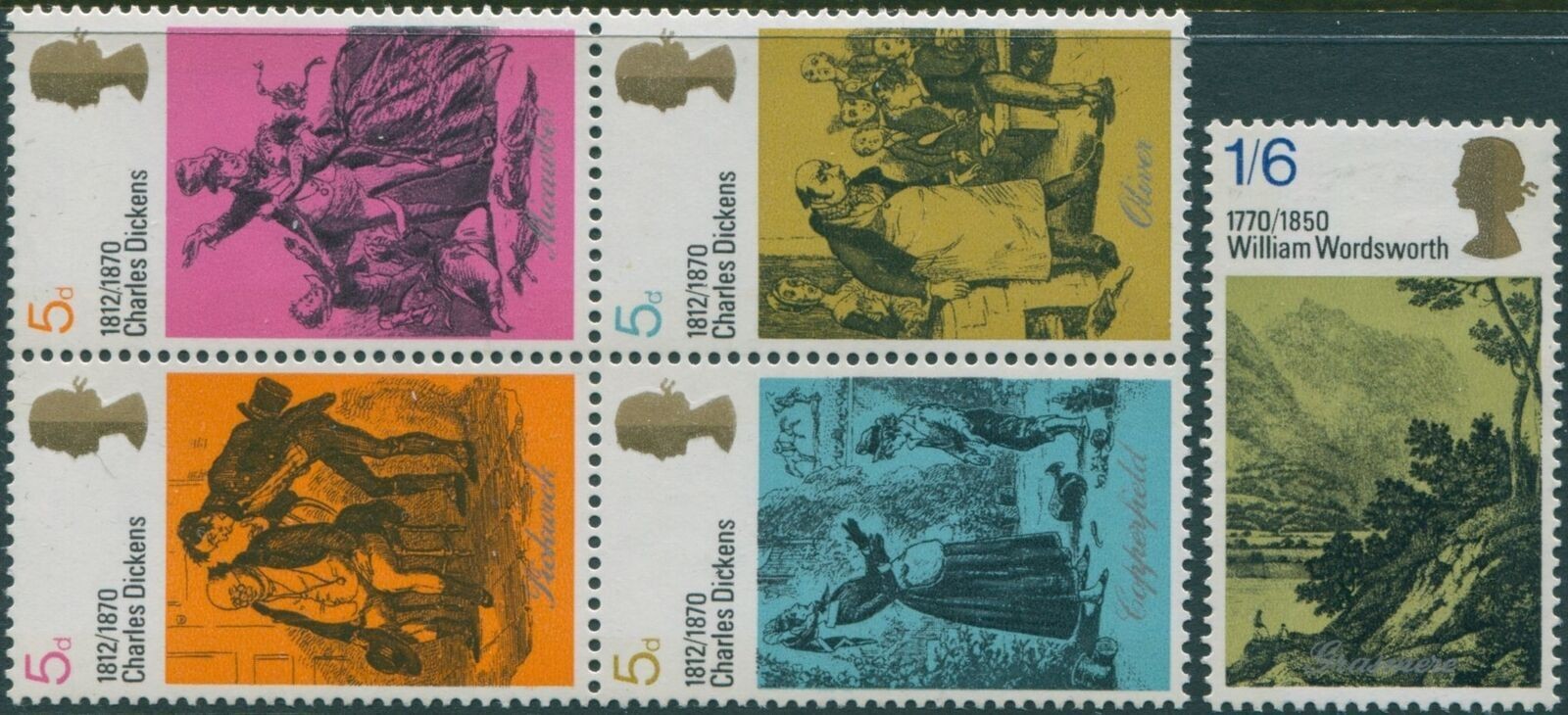 Great Britain 1970 SG824a-828 QEII Literary block set MNH