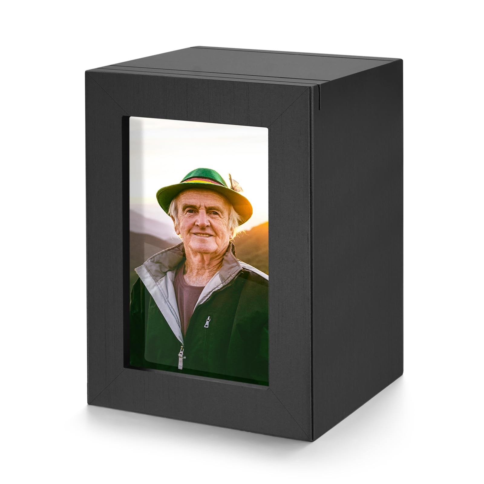 Small Wood Urn for Human Ashes, Cremation Ashes Urns Black with Photo Frame -...