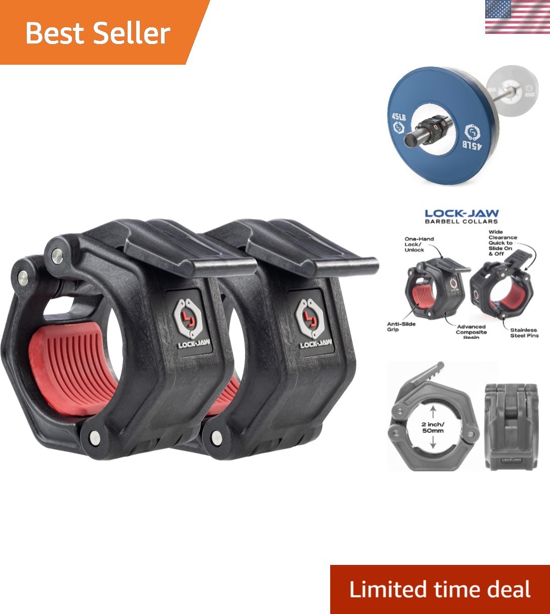 Lock-Jaw OLY 2 Olympic Barbell Collar - Quick Release Barbell Clamp