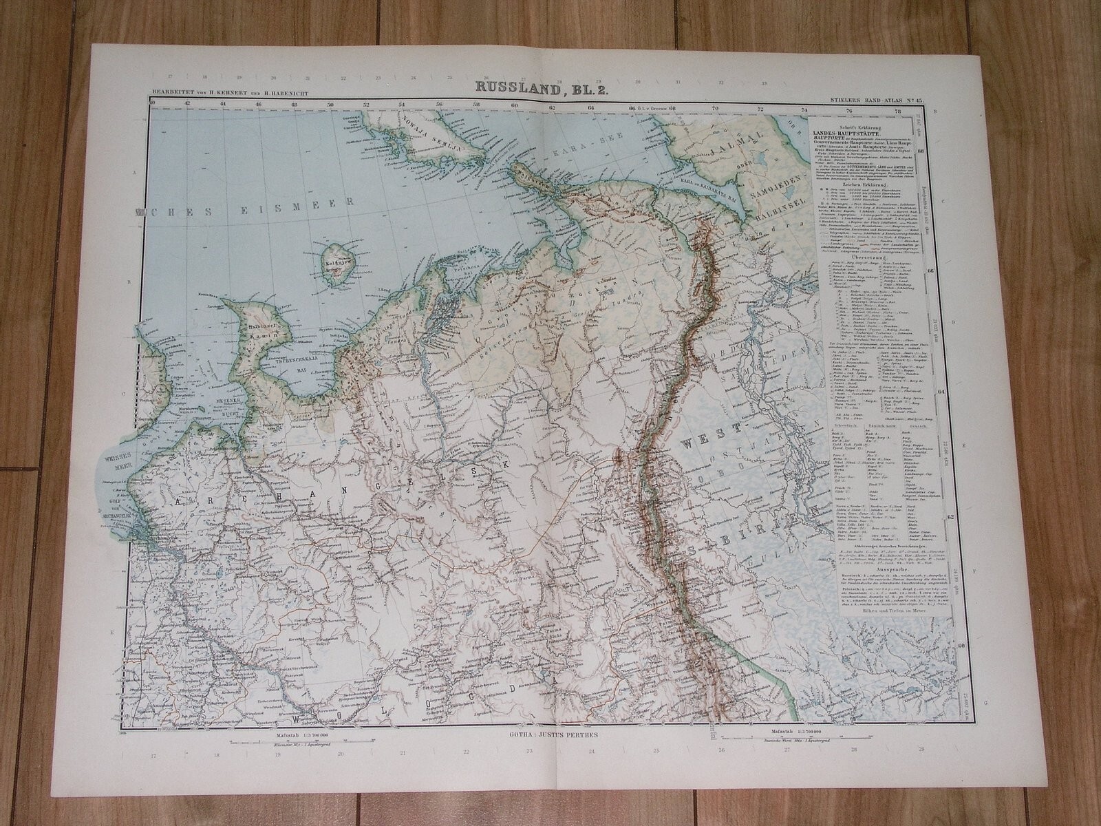 1911 ANTIQUE MAP OF NORTHERN RUSSIA / ARKHANGELSK NENETSIA URAL MOUNTAINS