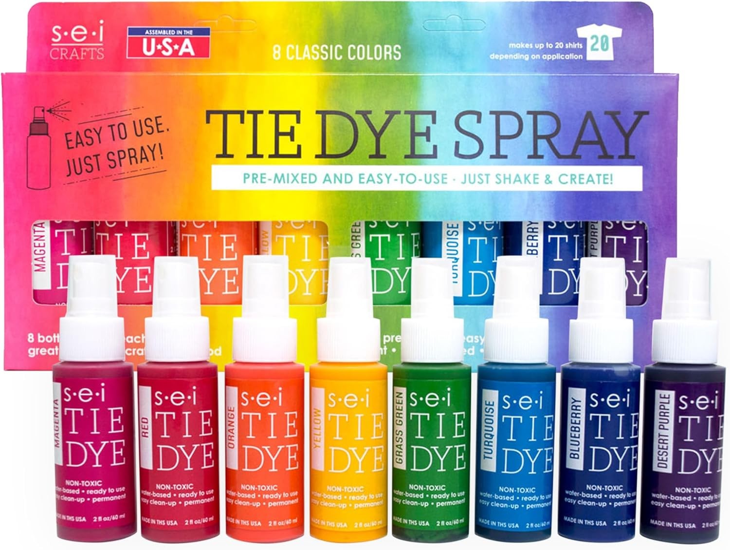 S.E.I. Classic Tie Dye Kit, Fabric Dye Spray Set, Easy Clean Up, Easy Applicatio