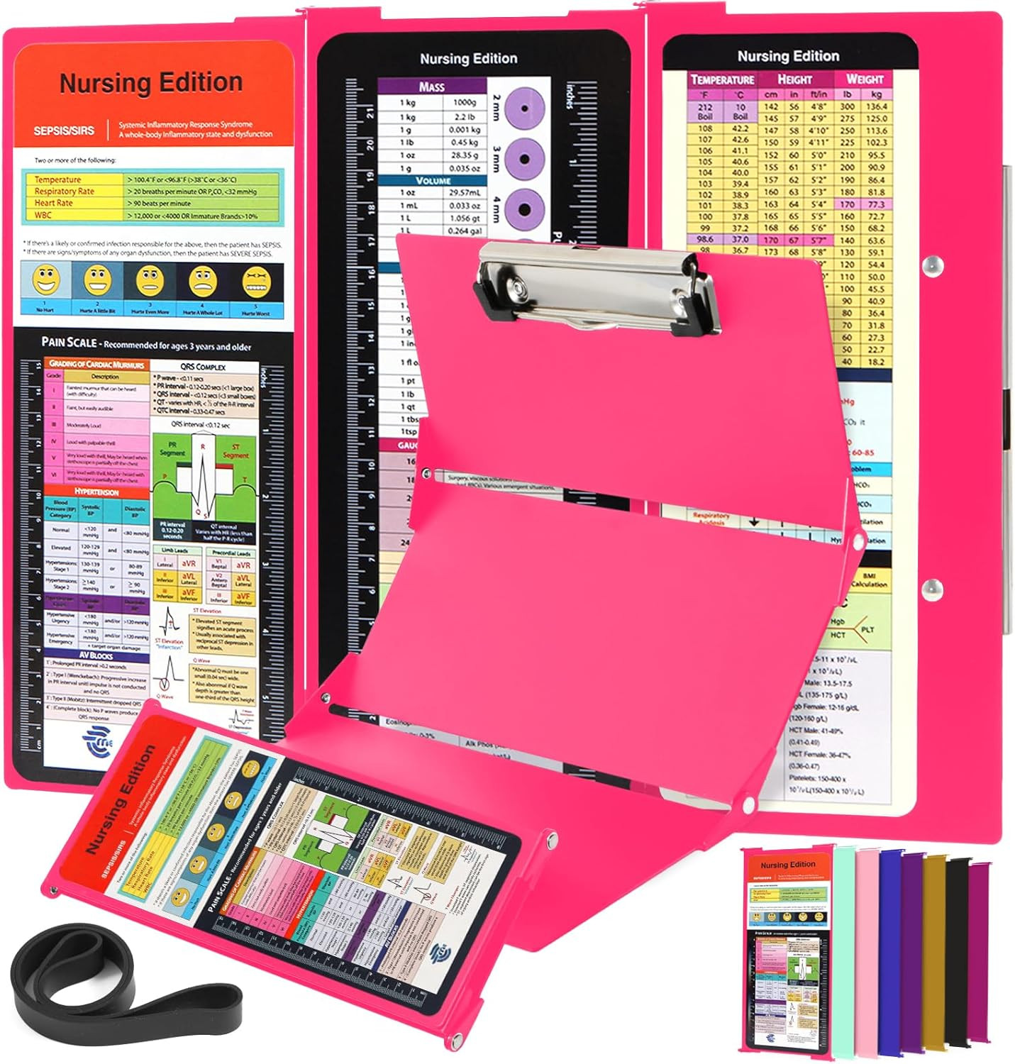 Nursing Clipboard Foldable with Medical Edition Cheat Sheets, 3 Layers Aluminum