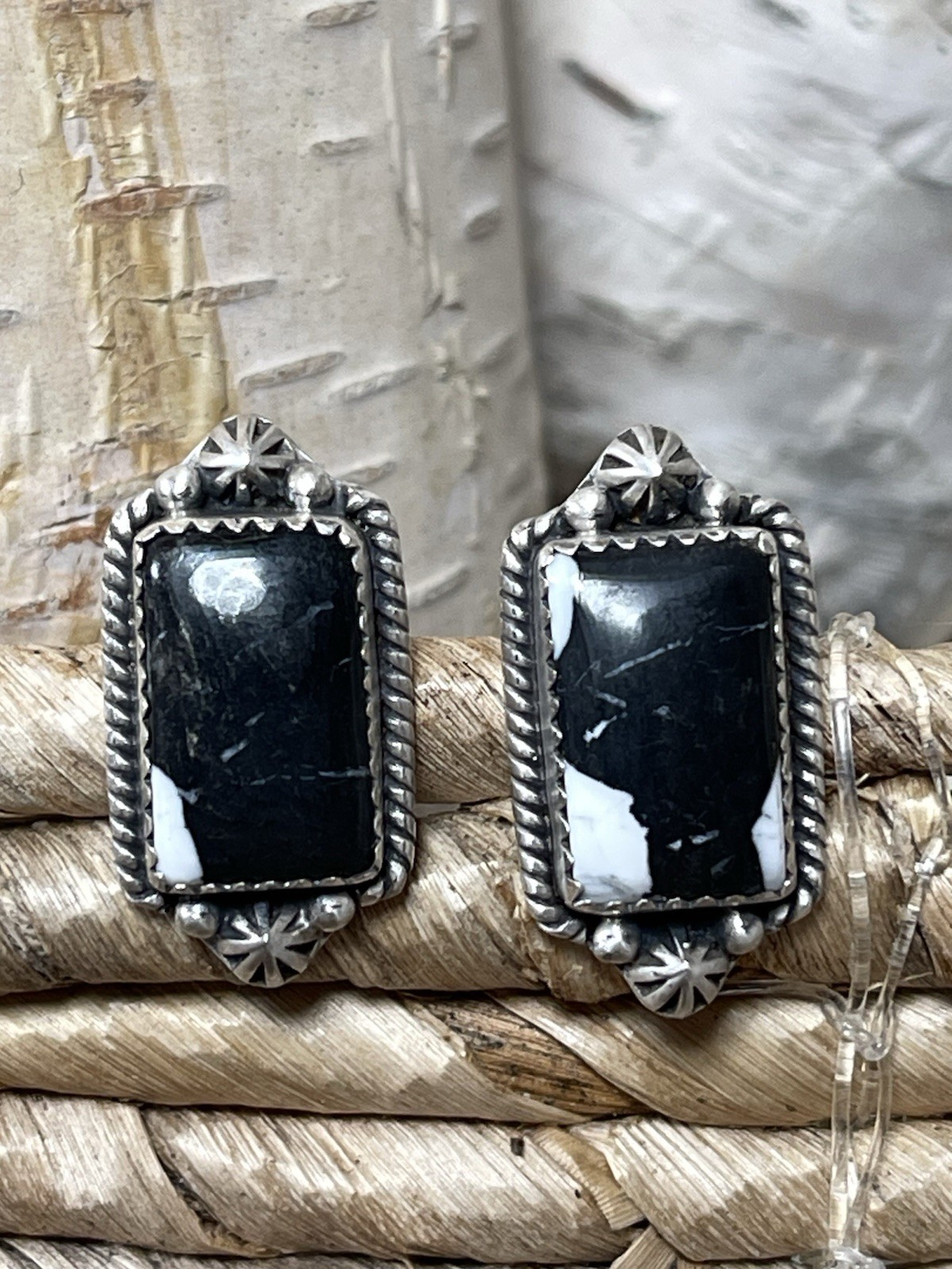 White Buffalo Turquoise Sterling Silver stud post  Earrings Southwestern