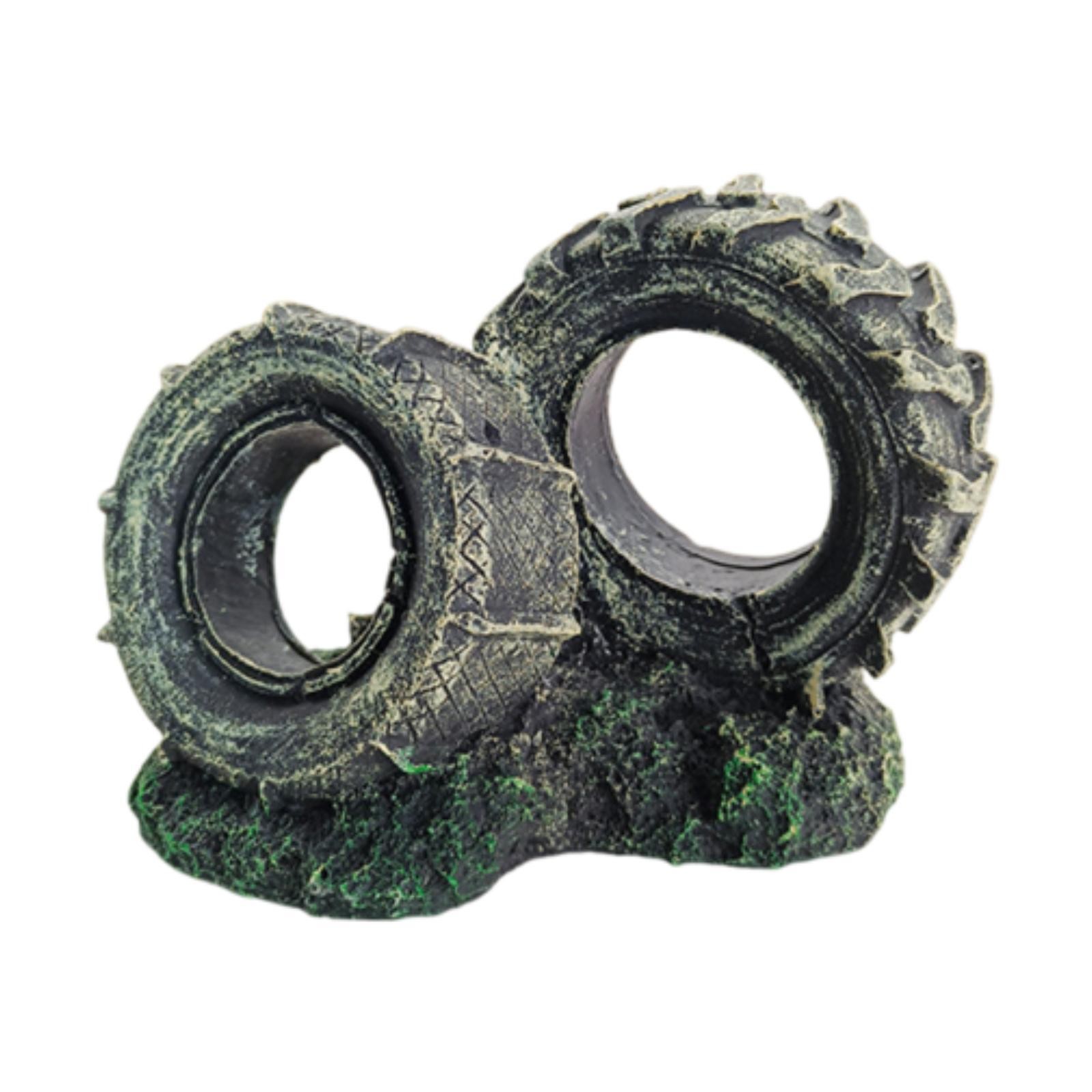 Aquarium Decor Fish Tank Decoration Resin Tyre Shape Cave Hide Bonsai Decoration