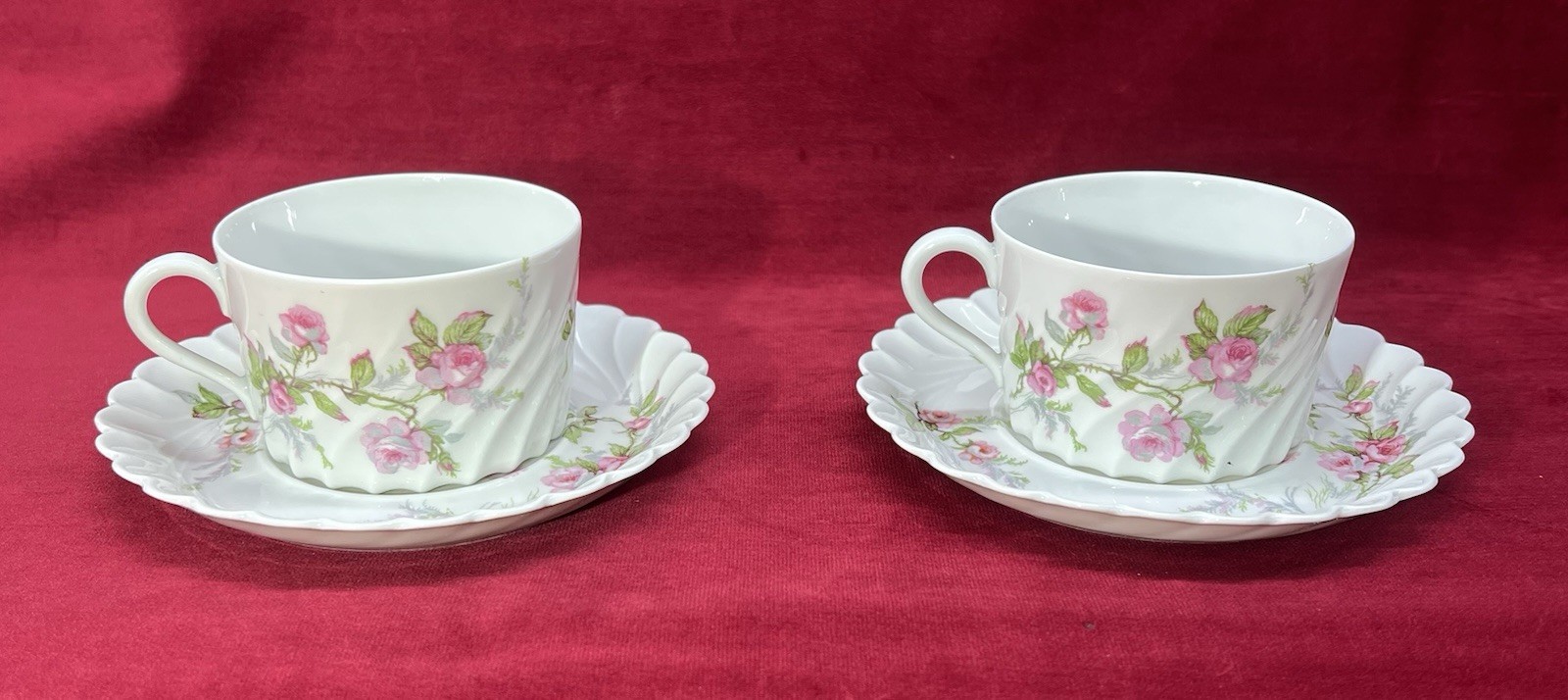 Haviland Sylvia Pink Flower Roses Sylvie 2 Breakfast Cup Saucer